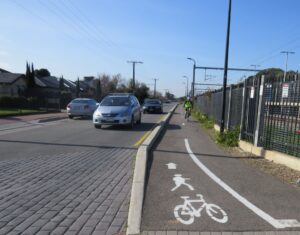 Cycle path with concrete kerbing for safety in Ascot Park [2020]