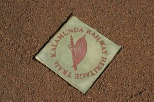 These footpath markers identify the route of the trail through the Kalamunda town centre.