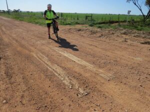 At Egret Rd, road traffic has exposed some of the original sleepers