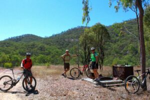 Cyclists next to Stannary Hills memorial site