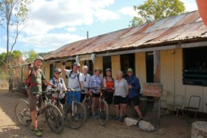 Happy cycle group in front of Hotel Espanol