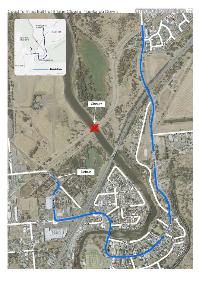Onkaparinga River Bridge Closure and Coast to Vines Rail Trail detour during construction works