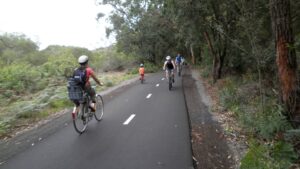 The trail is very popular due to the surrounding population and high quality so take care when walking or riding. [2011]