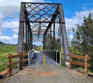 The long single-span truss bridge over Back Creek just after Bentley [2024]