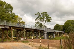 The impressive Burringbar Creek Bridge at Mooball from below [2023]