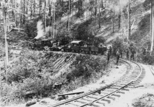 Track crew on the job on a horseshoe bend in 1915