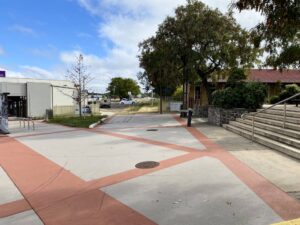 Impressive station area in Kingaroy is isolated from trail by grass area [2025]