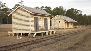 The goods shed, station and a length of track remain at Eidsvold [2018]