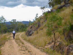 Riding from Reid Creek to Mt Debateable on a long embankment [2022]