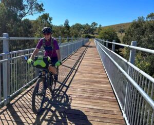 Happy rider on completed bridge near Mundubbera [Goebel 2025]