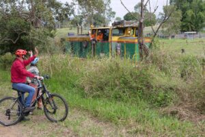The trail runs close to cane rail lines that are still in use {ABC Tropical North: Liam O'Connell 2025]