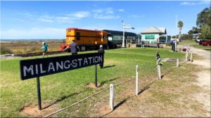 Kick-to-kick at Milang Station waiting for the rail cafe to open [2025]