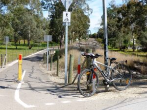 End of the railside trail section at Sandy Creek [2020]