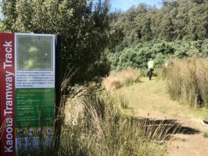Tramway track information sign - note dogs on a lead are allowed so watch out for people and dogs. (2022)