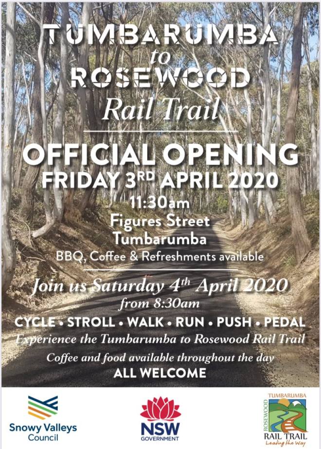 Cancelled – Tumbarumba to Rosewood Rail Trail Opening 3rd April