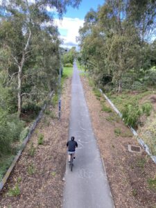 Rider emerges in the Princes Park from Royal Pde underpass [2023]