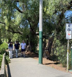 The rail trail entry off Power St, Hawthorn, with Belgrave/Lilydale lines to the right [2023]