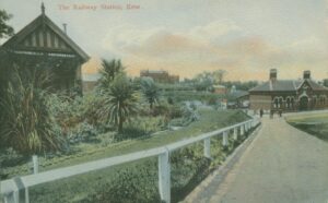 The classic Victorian station at Kew, with Xavier College in background. John Thompson Collection