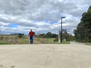 Rail bridge crossed the creek here. Path to Roper Reserve on right [2023]