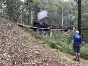Garratt NGG16 loco on the curved, 61 m Wright Trestle Bridge [2025]