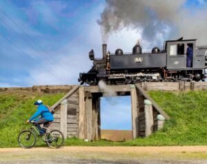 Puffing Billy NA class 8A on the embankment before Gembrook [2023]
