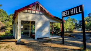 Another view of the information shelter which has been shaped to be similar to the original station [Garry Long 2025]