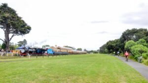 Riders pass Thomas the Tank Engine at Queenscliff [Simon Birrell 2023]