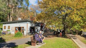 Cog Cafe and bike hire at Warburton is busy on weekends (2020)