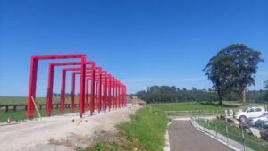 Restoration of the trestle bridge is underway and will be a real feature of the rail trail on right [Caroline Gray 2025]