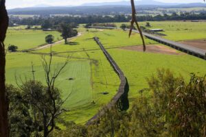 A view of the Snowy River floodplain and the long timber bridge which is being partially restored [Adrian Ponton 2021]