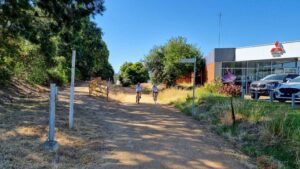 Riders at highway just before Leongatha Station have to go up ramp [2022]