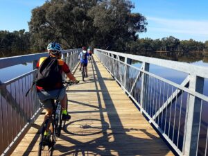 Riding across Mt Ida Creek Bridge after the causeway [Garry Long, 2023]