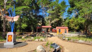 Eurobin Station site is a popular stop with shelter and toilets, and new artwork celebrating indigenous history and the critical bogong moth. [2025]