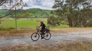 Riding near Old Tallangatta, Lake Hume is covered in grass [2019]