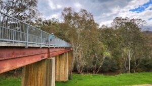 At 90m long and 12m above the water, the King Parrot Creek Bridge is second highest on the trail