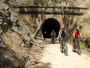The only tunnel on a rail trail in Victoria, the 201 m Cheviot Tunnel was completed in 1889 [Norm Appleby 2012]