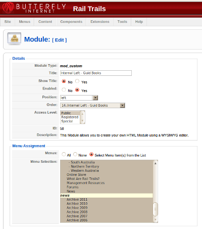 Why doesn’t the menu appear on the left for the new news archive?